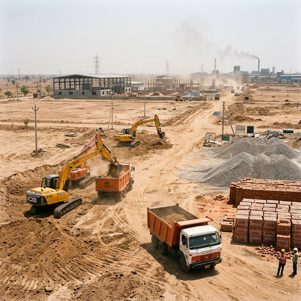 Indian industrial plot development active excavation works